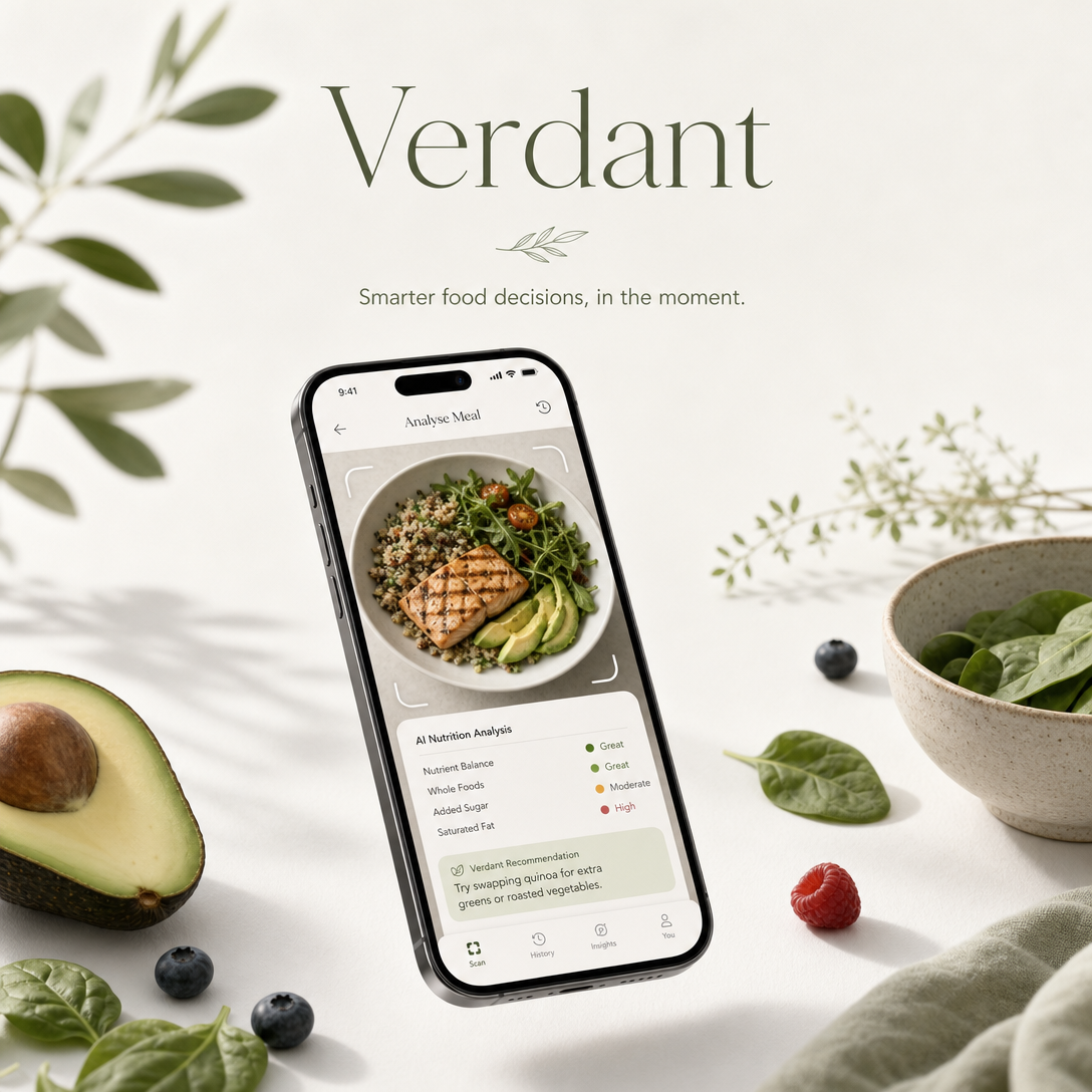 Verdant Coach app analysing a fresh meal with AI-powered feedback